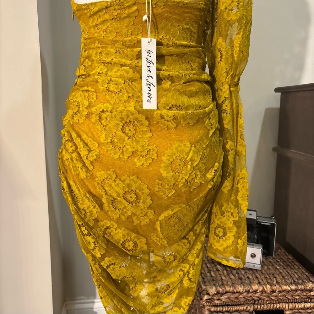 For Love And Lemons Yellow Asymmetrical Bodycon Dress - Picture 7 of 7